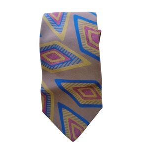100% Silk Tie 70'S Style Abstract Diamon Print Made In Italy By Ted Lapidus